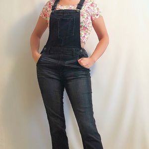 Old Navy faded black slim fit denim bib overalls